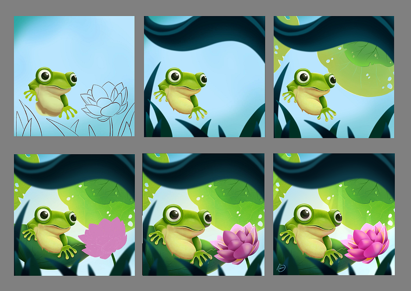 Then I understood that there is not enough contrast so I changed firefly into bright pink water lily.  