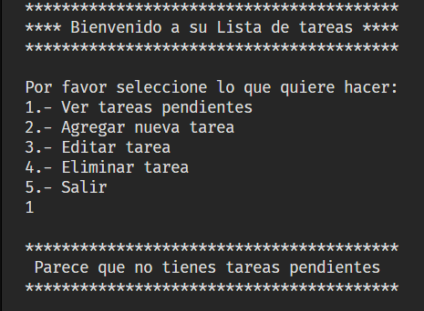 Si queremos imprimir la lista sin tareas
