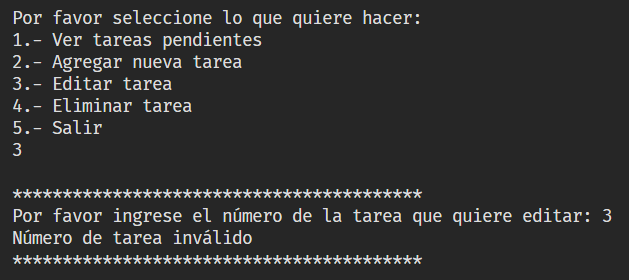 Si queremos editar un número de tarea no existente