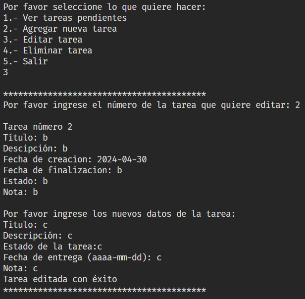 Editando una tarea