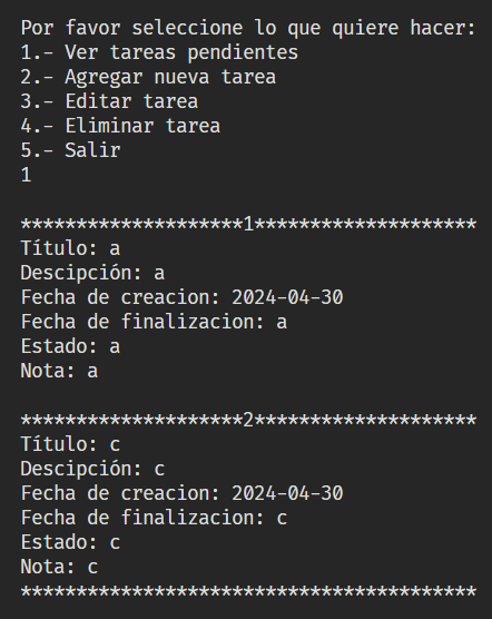 Mostrando la lista de tareas actualizada