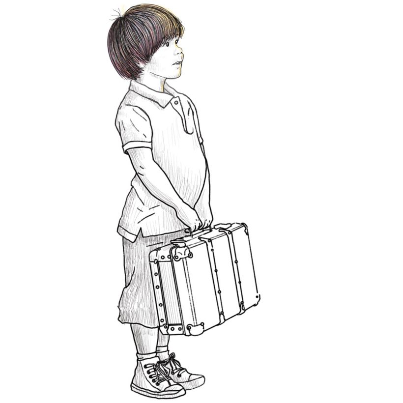 Initial drawing of the boy, using Procreate