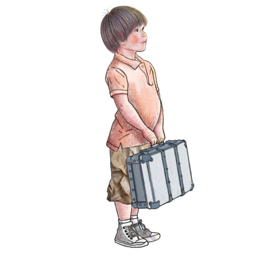 Completed drawing of the boy, using crayon brushes in Procreate