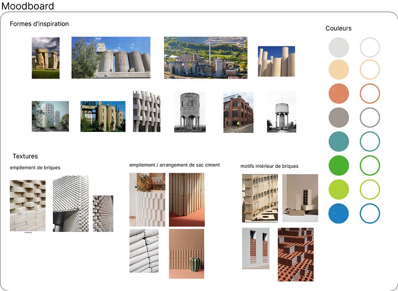 voici mon Moodoard avec les différentes structures qui m'ont inspirés. Les textures sont également inspirées de cet univers.