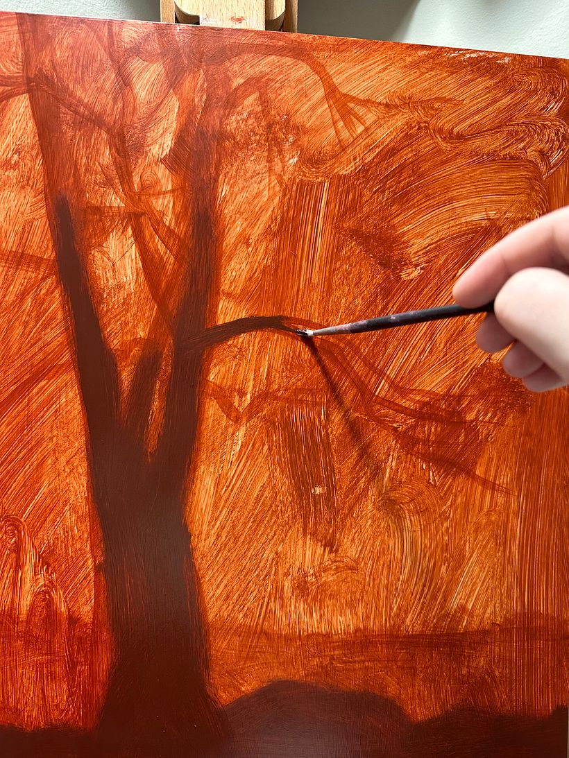 Not going too crazy on details in the tree branches. Just looking at my reference a LOT and adding in the major branches.
