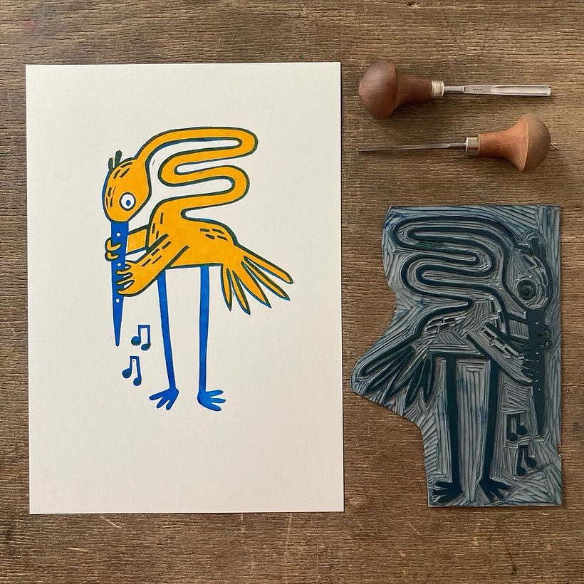Linocut MusicBird
