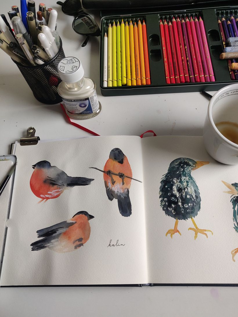 These were done with watercolors, oil pastels, masking fluid and some colored pencils :)