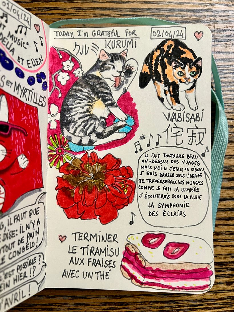 Kurumi and Wabisabi gave feline happiness, I sang "La Symphonie des éclairs" by Zaho de Sagazan, made Tiramisu