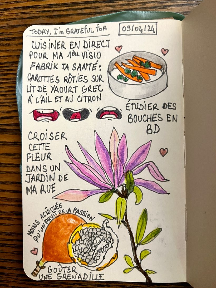 Roasting carrots live on videoconferencing, seeing beautiful flowers in my street, eating a different sweeter passion fruit