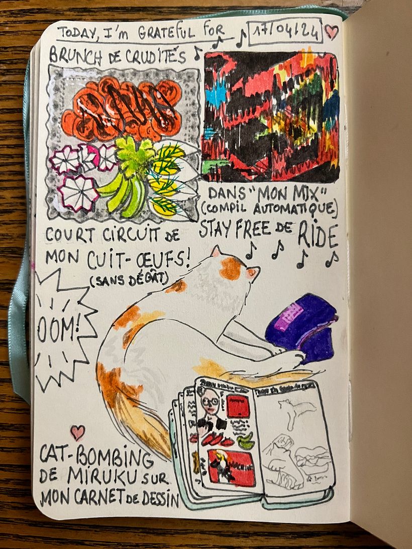 My egg-cooker short-circuited without setting the house on fire :-) Drawing in my sketchbook around Miruku.