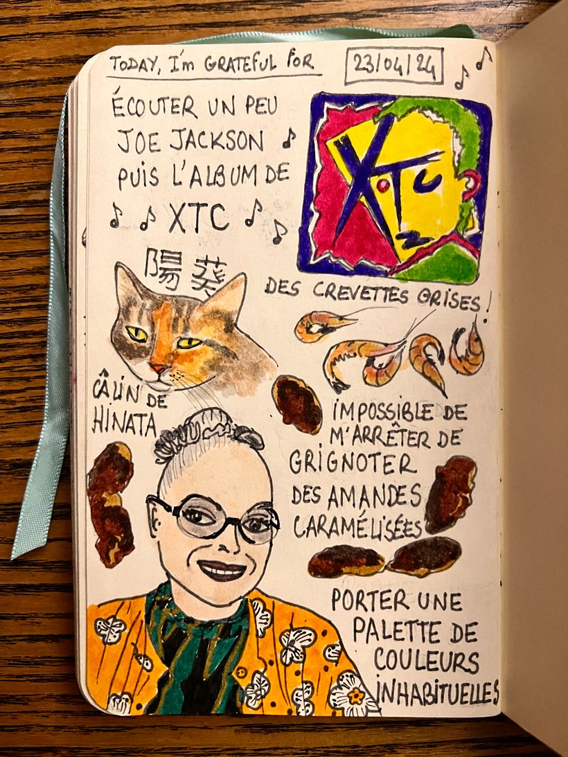 Listening to old albums : XTC and Joe Jackson. Sharing shrimps with the Potichats, then falling in a pot of caramel almonds