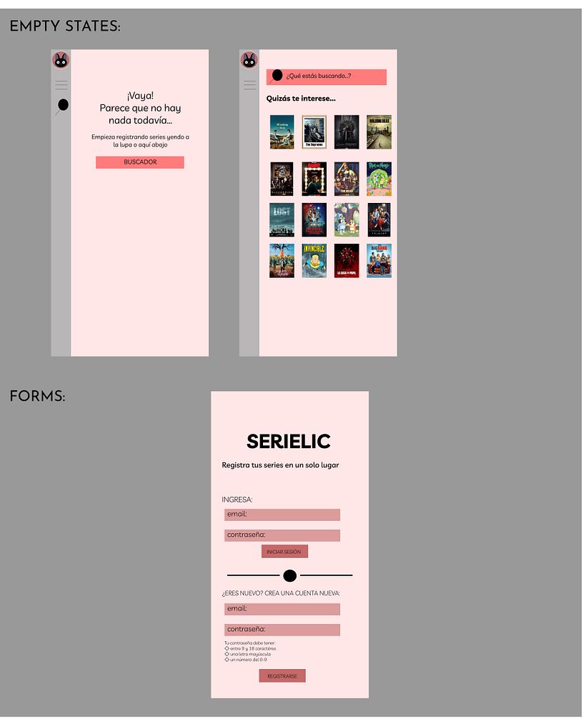 EMPTY STATES y FORMS de SERIELIC.