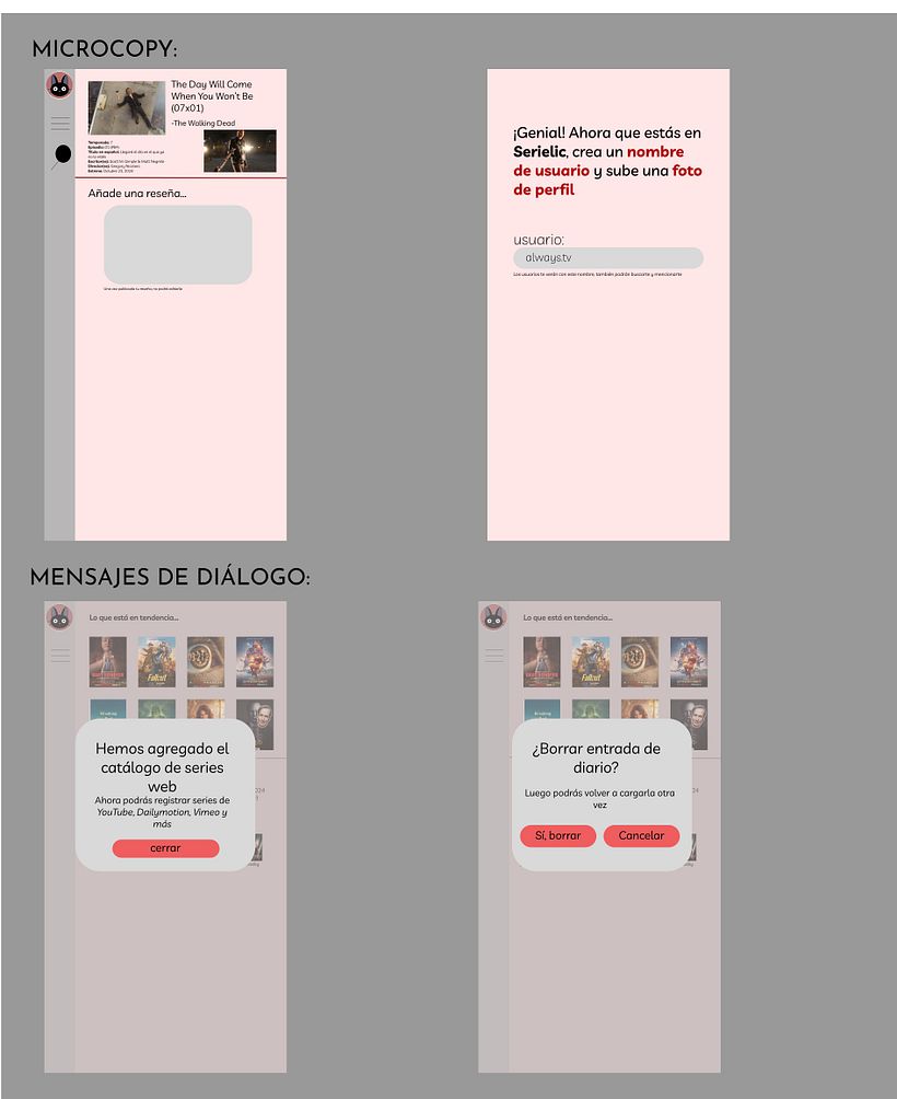 MICROCOPY y MENSAJE DE DIÁLOGO de SERIELIC.
