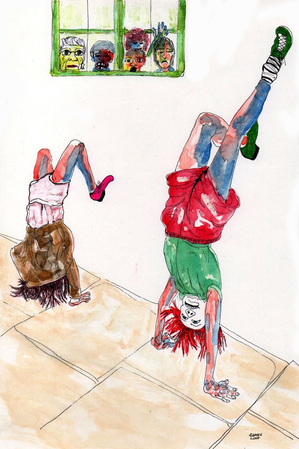 78-Haciendo el pino. (Dibujo de Carmen Luna)
