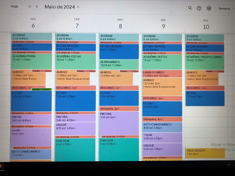 Meu projeto do curso: Organização de agenda para gestão de tempo e energia 1