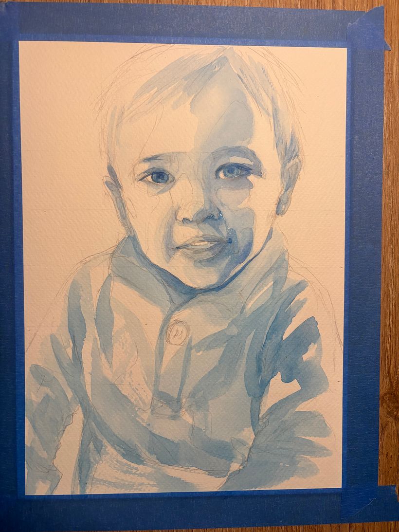 first step after drawing, underpainting layer