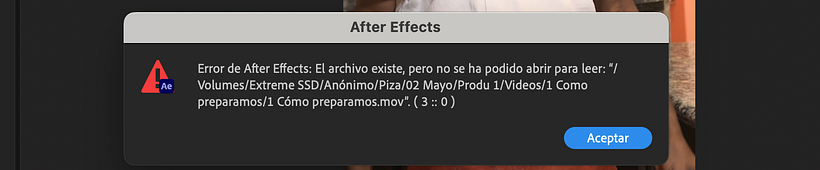 Erro con AFFTER EFFECTS en Mac 1