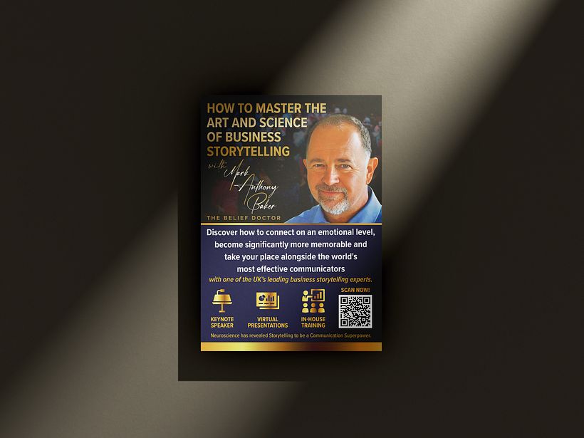 How to Master the Art & Science of Business Storytelling A6 Flyer to encourage public speaking event participants