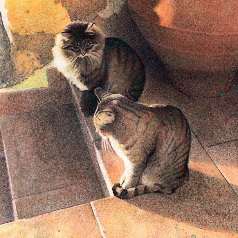 Cats and garden realistic portrait drawing 4