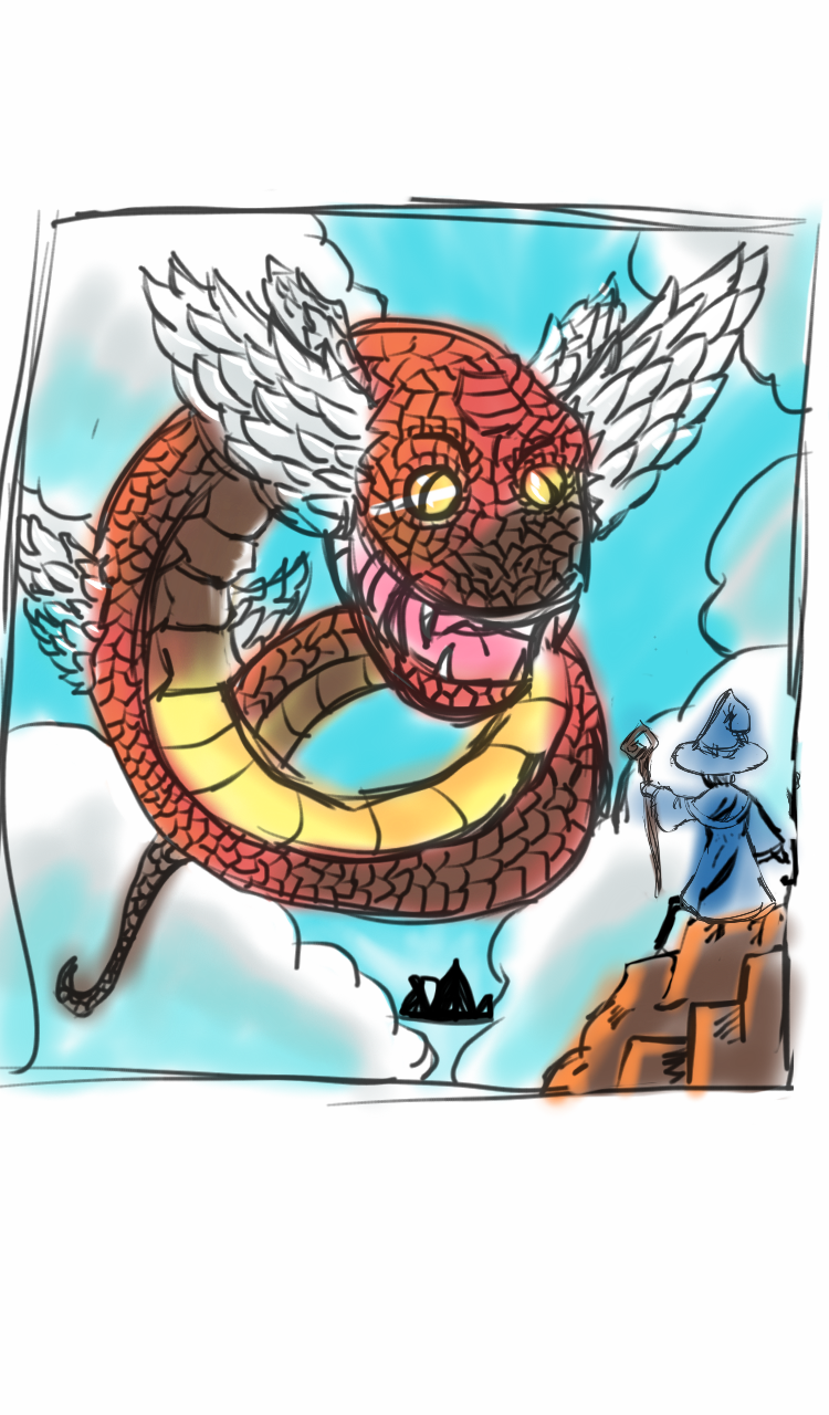 En esta etapa queria que la serpiente voladora fuera mas epica. Así que volver a modificarla, aunque me gustaron los colores