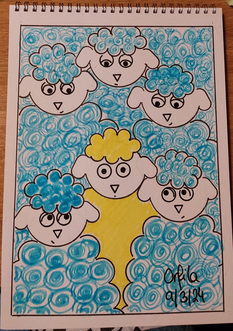 Se trataba de hacer el dibujo solo con formas geométricas....no me pude resistir a darle color