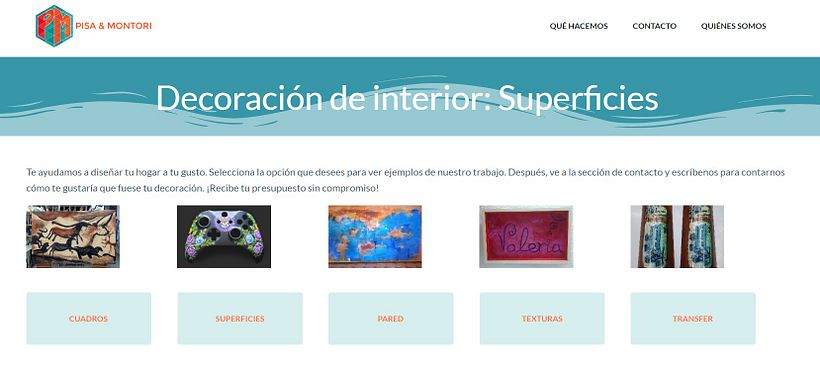 Muestra del contenido en las diferentes pestañas. Botones interactivos