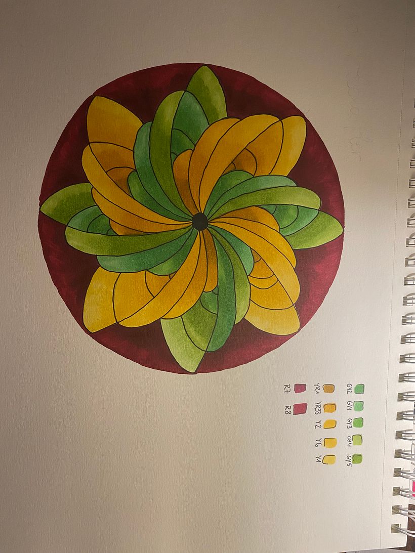 Minimalistischer Stil eines Mandalas mit Markern 