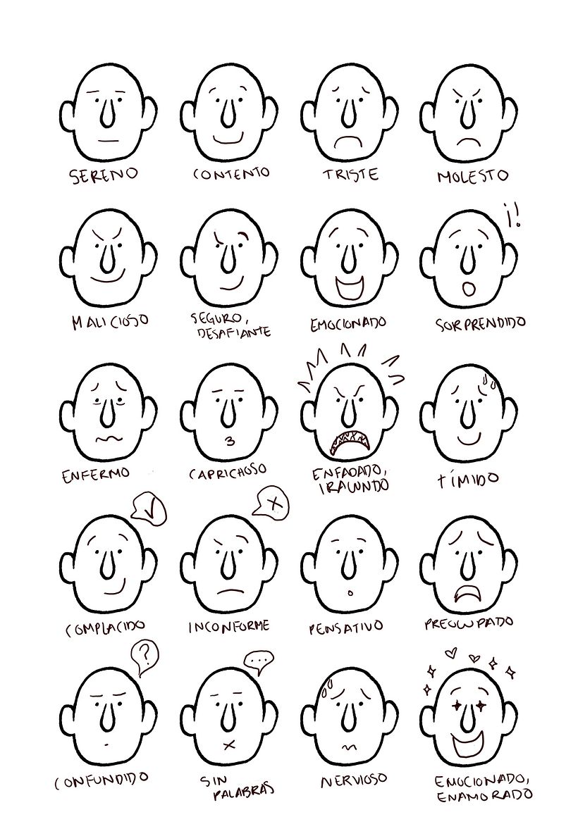 Fue divertido darle tanta variedad de expresiones al personaje. Creo que se logró comunicar con cada una.