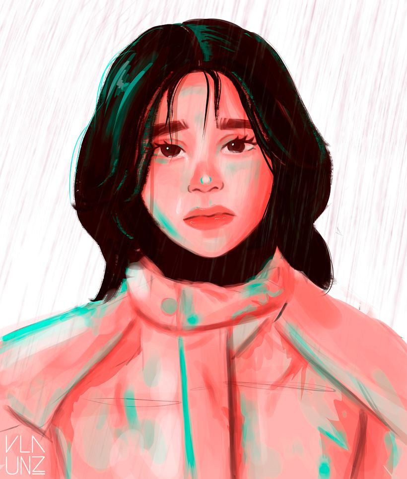 Ilustración digital - Chica bajo la lluvia 1