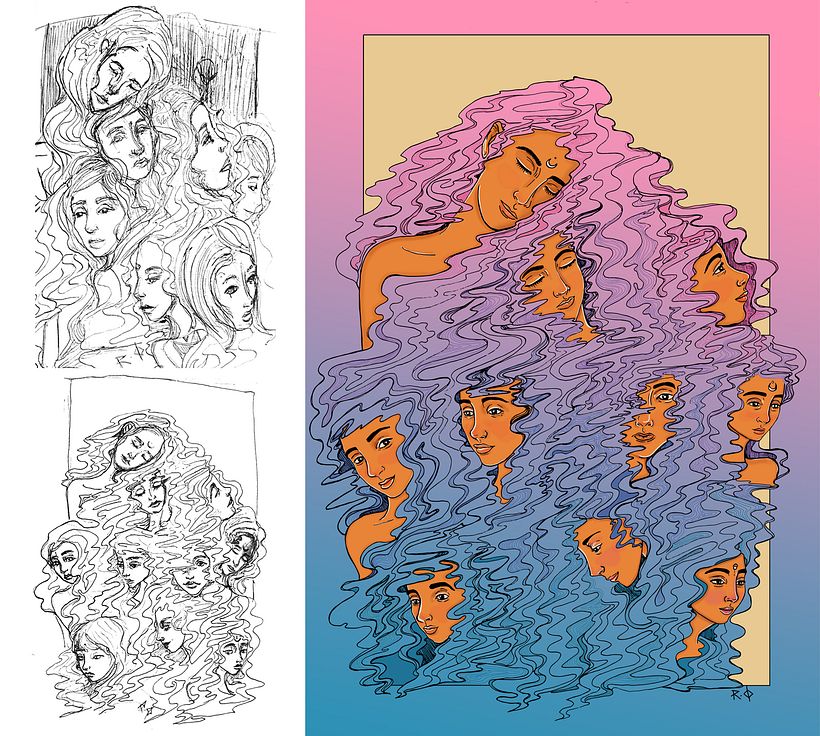 alone initial sketch and final artwork