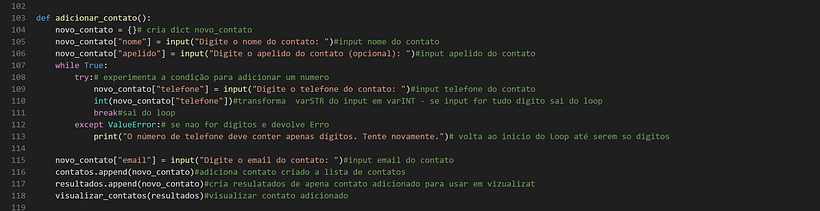Função Adicionar contato