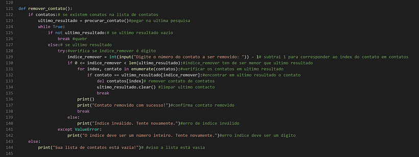 Função Remover contato