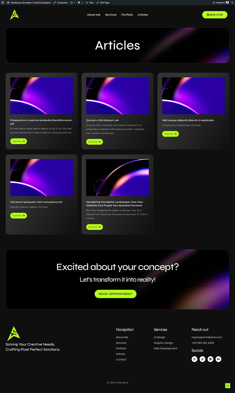 article blog page templated and converted it to html css and used hooks to make customized theme