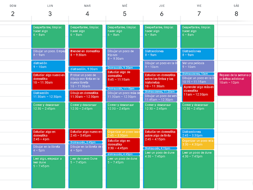 Voy a usar los espacios en amarillo para poder maniobrar el calendario, así puede que cambie algunos detalles.