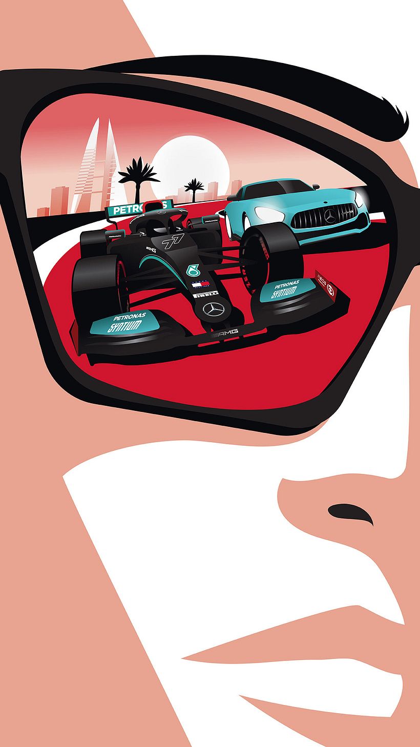 Mercedes AMG F1 - Posters for Mercedes AMG F1 team for the 2021 season. I created artwork for each race of the 2021 with a F1 car and AMG car. The artwork was used in socials as well as printed posters handed to audience in each race.  - Design