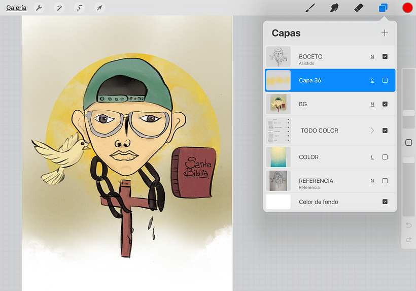 La Ilustración final con el interfaz de Procreate