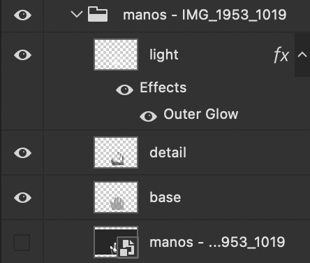 the outer glow in noise-mode onto the light layer, gives the brightness a ethereal and noisy effect