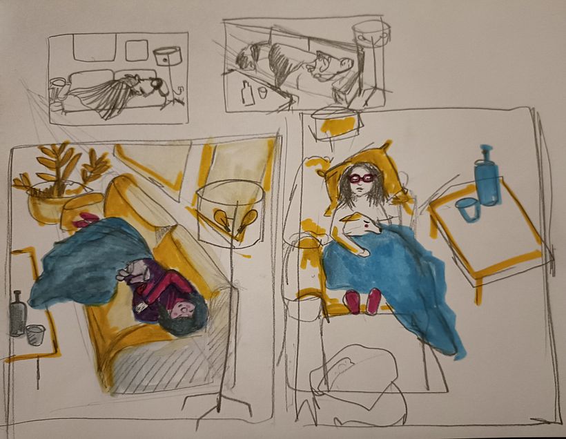 Trying different perspectives for the first illustration.