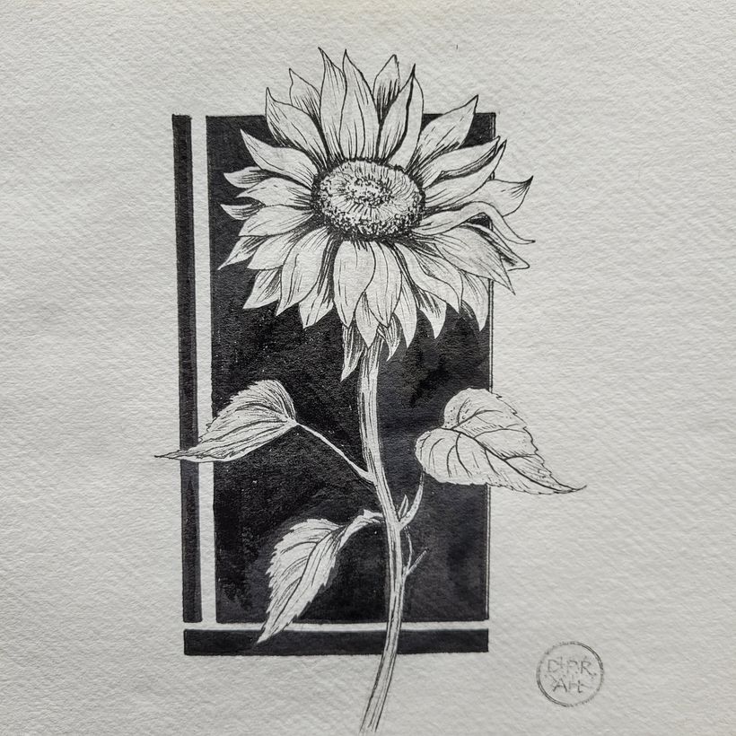 I drew a sunflower in my own style and added the blocks, on rough water colour paper