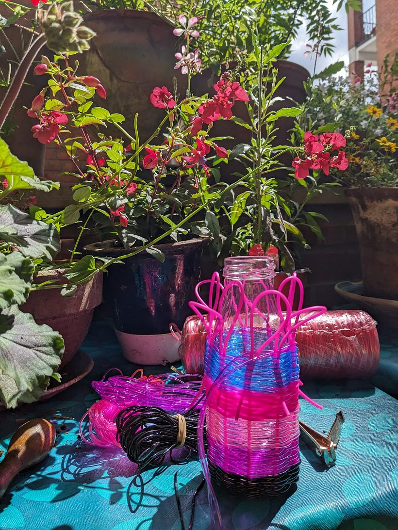 My project for course: Basket-Weaving: Line Bottles with Colorful Wires 2