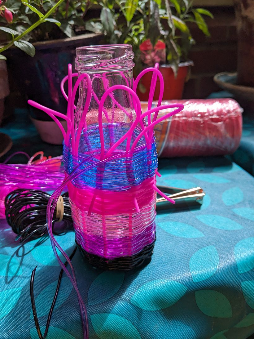 My project for course: Basket-Weaving: Line Bottles with Colorful Wires 3