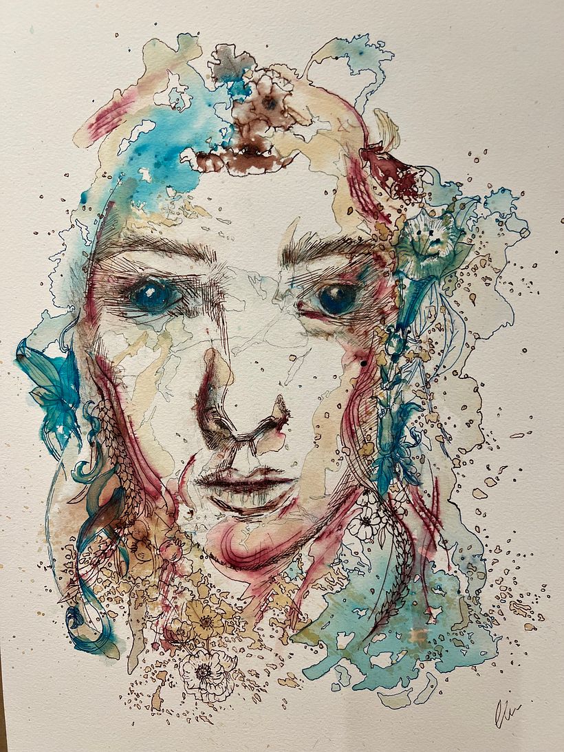 My project for course: Experimental Portraiture with Ink, Tea and Alcohol 1