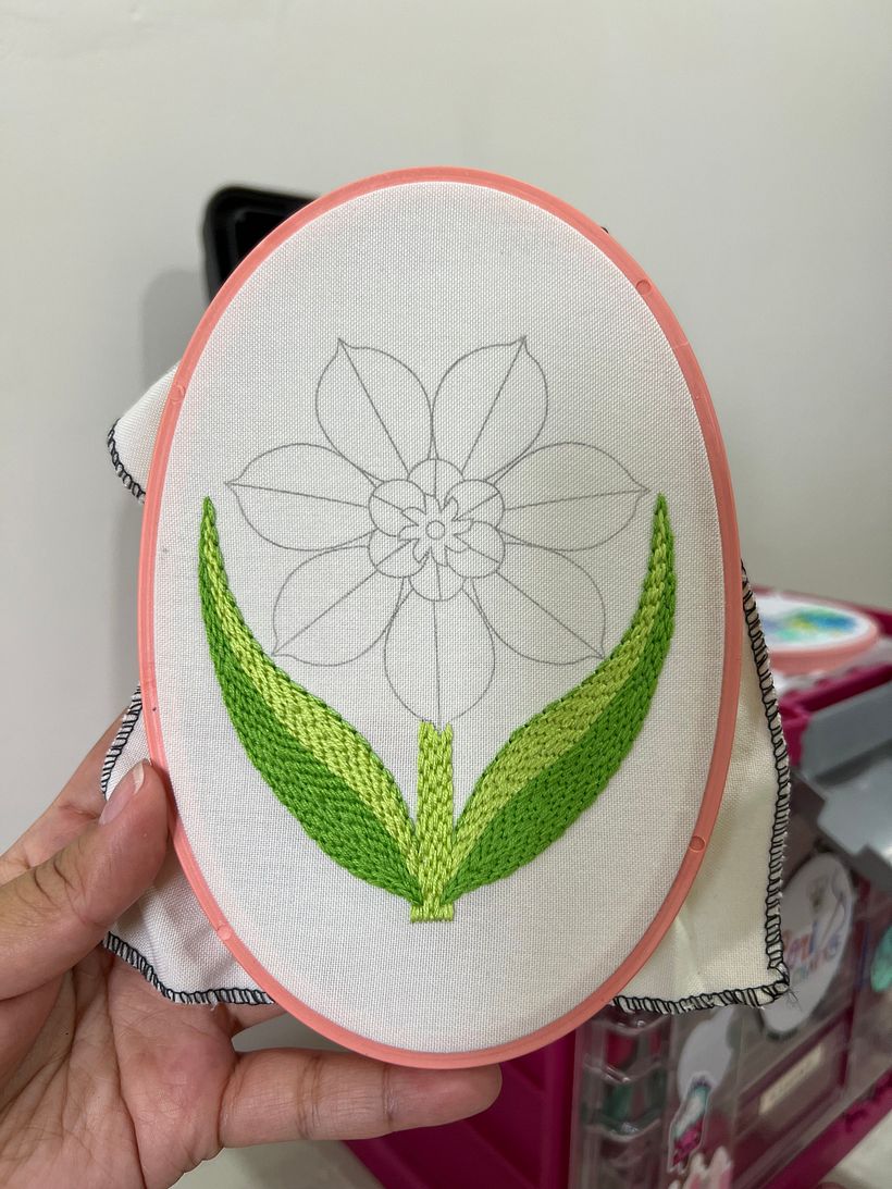 Les feuilles et la tige sont prêtes, j'ai utilisé deux nuances de vert pour mettre en valeur la texture