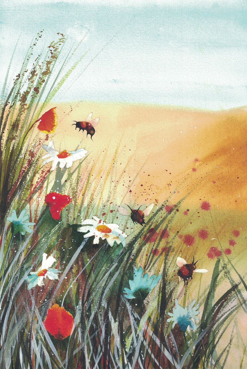 Final piece - Meadow with bees, daisies & poppies