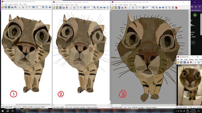 These are three versions of the reference photo on the right.
