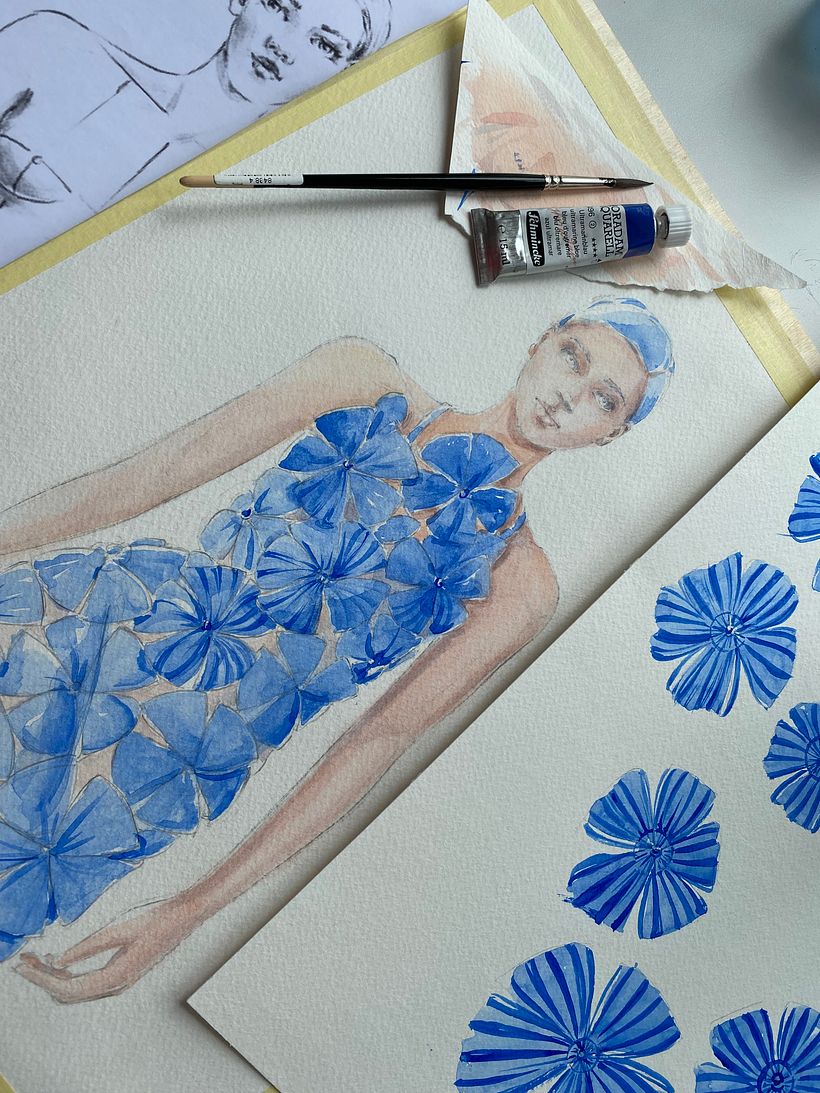 Coloring the dress and some additional flowers