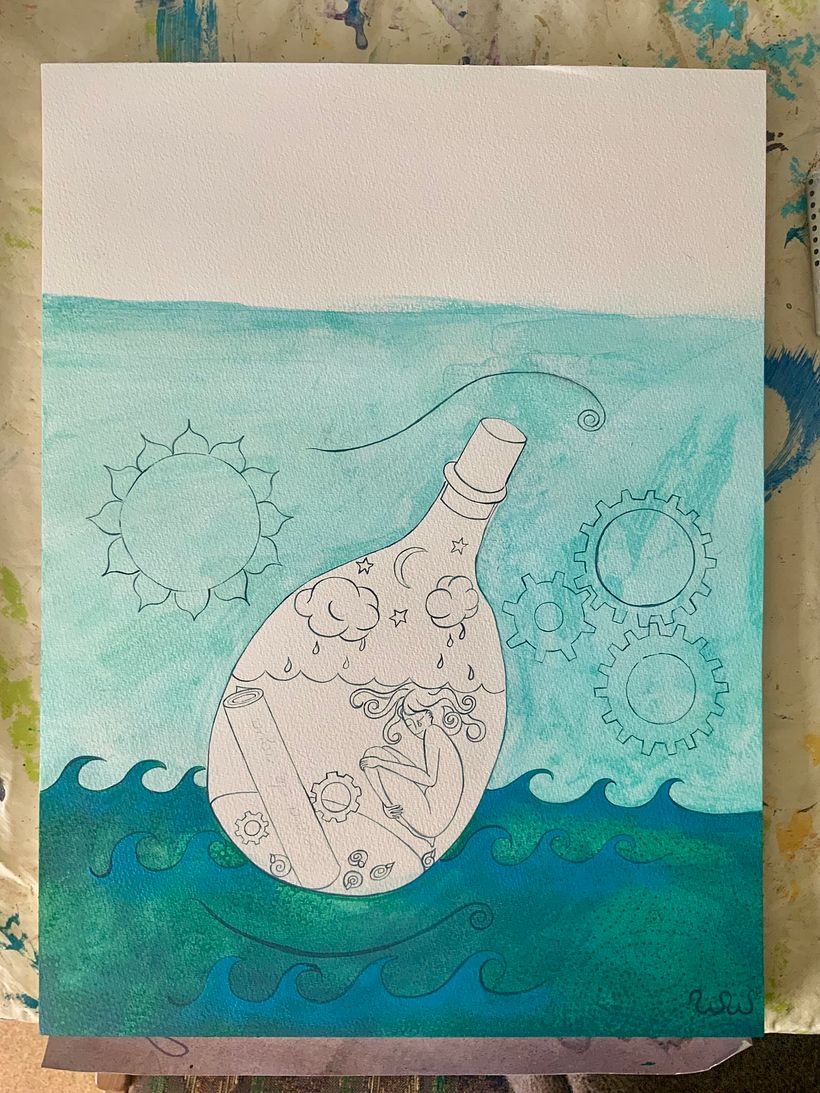 Beginn des ausmalens und Linien nachziehens