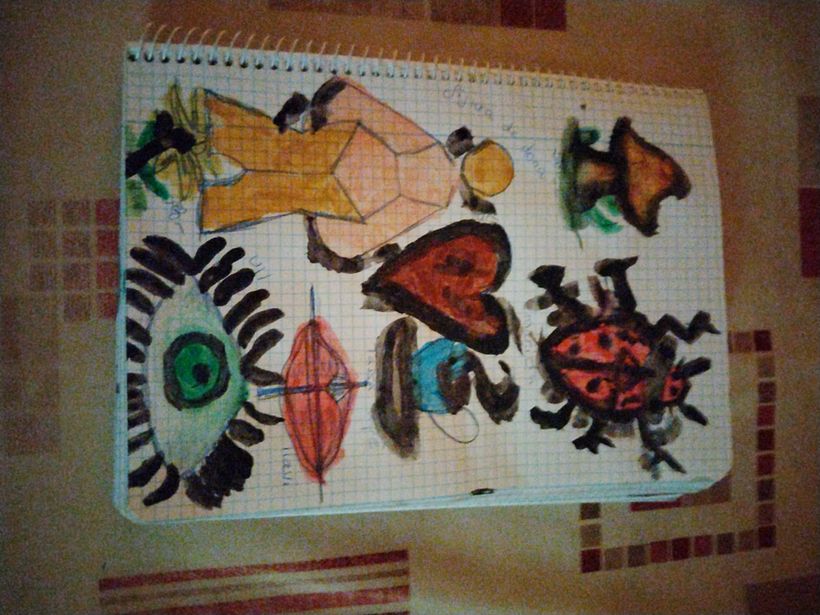 Més formes humanes, animals i vegetals. Pintades amb aquarel·les i pintures de tub.