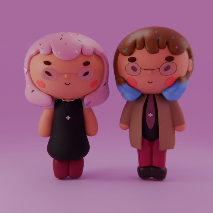 Two characters in Kawaii style in Blender 16