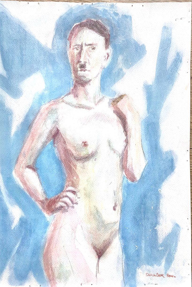 Mi proyecto del curso: Figura humana en acuarela “Hitler en el cuerpo de una mujer” 1